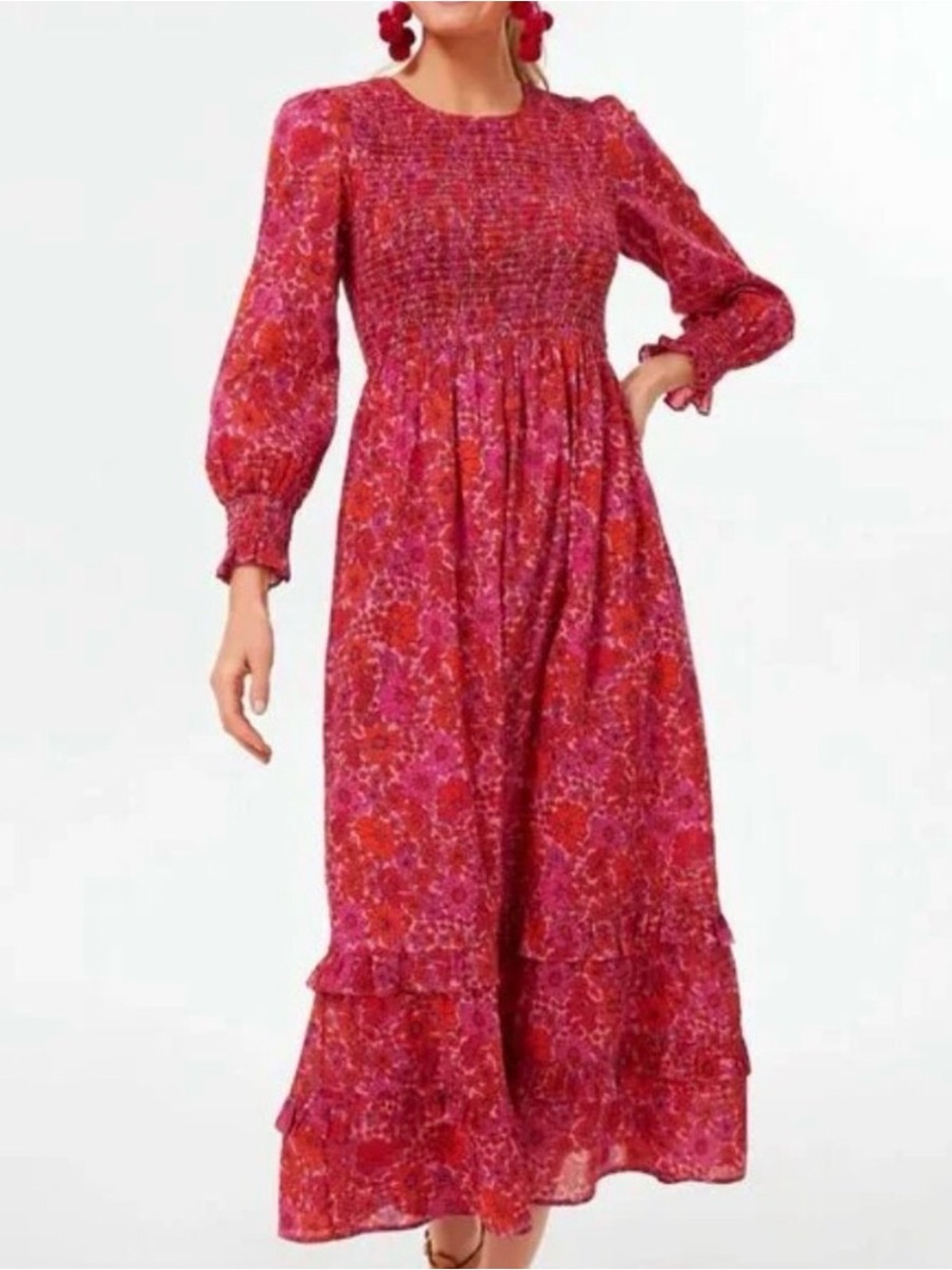 PINK CITY PRINTS Tuckernuck Vintage Poppy Isabel Classic Smocked Block Dress D01 - Picture 1 of 7